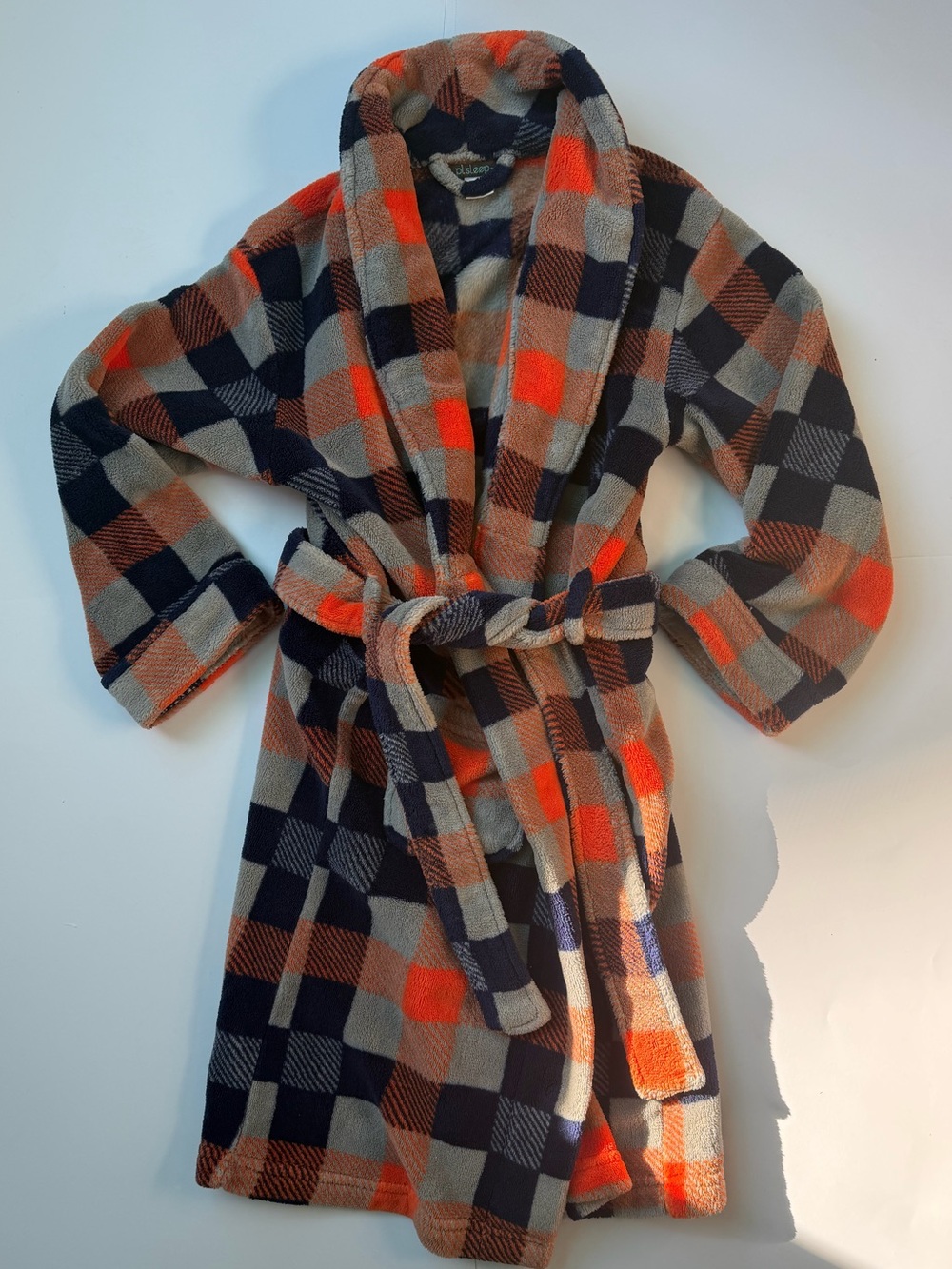 PL Robe Plaid Fleece Robe - Navy, Orange & Tan Boys Kids size 7